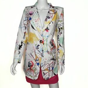 Graffiti Wall Pop Art Deco Blazer Womens SZ S Office Meets Streetwear Rebel Punk
